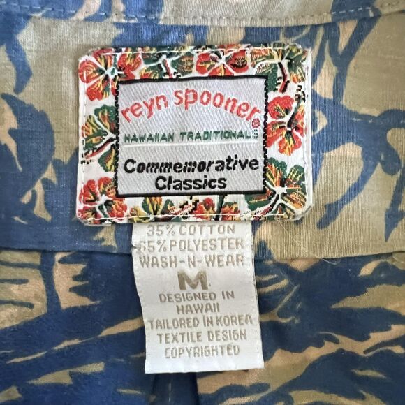 Reyn Spooner Shirt Mens Medium Blue Tan Hawaiian Aloha Commemorative Classic - Picture 3 of 13